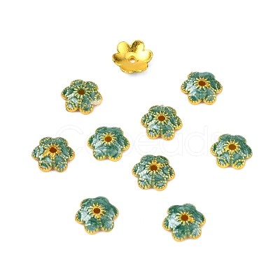 6-Petal Alloy Enamel Bead Caps ENAM-WH0063-02D-1