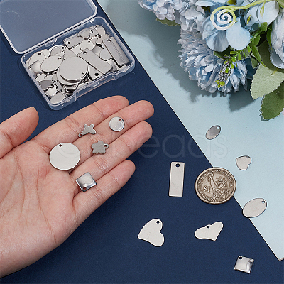 PandaHall Elite 72Pcs 12 Styles 304 & 201 Stainless Steel Stamping Blank Tag Pendants STAS-PH0005-58-1