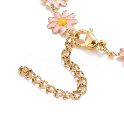 Enamel Daisy Link Chain Necklace NJEW-P220-01G-05-1