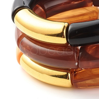 Acrylic & CCB Plastic Curved Tube Beads Stretch Bracelets Set for Women X-BJEW-JB07318-1