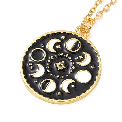 Black Enamel Moon Phase Pendant Necklace NJEW-G030-02G-1