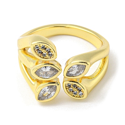 Real 18K Gold Plated Brass Micro Pave Clear Cubic Zirconia Open Cuff Rings RJEW-G303-01B-G-1