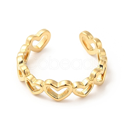 PVD Vacuum Plating 304 Stainless Steel Heart Wrap Open Cuff Ring RJEW-C040-01G-1