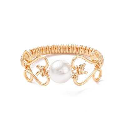 Shell Pearl Braided Finger Ring RJEW-TA00050-1