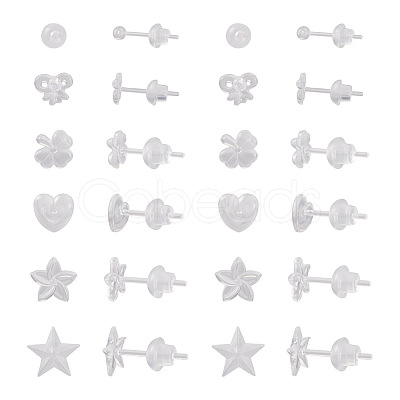 Boutigem 60 Sets 6 Style Star & Flower & Bowknot & Heart & Clover & Ball Tiny Resin Stud Earrings with Ear Nut for Women EJEW-BG0001-01-1