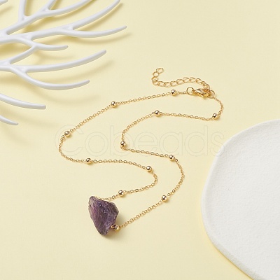 Natural Amethyst Raw Stone Pendant Necklace for Women NJEW-JN03781-03-1