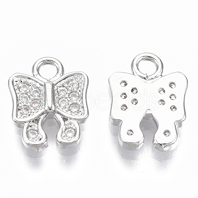 Brass Micro Pave Clear Cubic Zirconia Charms KK-R126-003P-NF-1