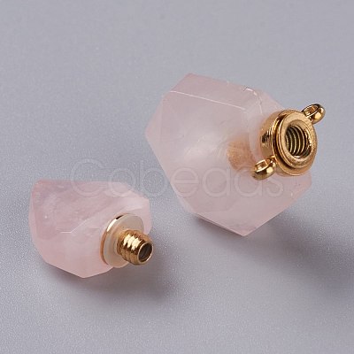 Hexagon Natural Rose Quartz Perfume Bottle Pendants G-H241-03F-G-1