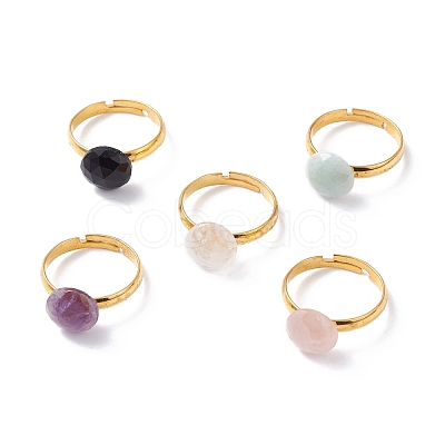 Natural Mixed Gemstone Adjustable Rings RJEW-JR00402-1