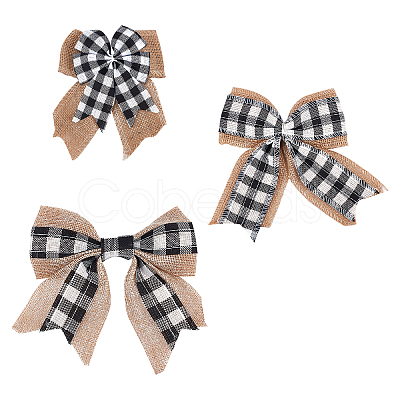 CHGCRAFT 3Pcs 3 Style Big Bowknot Polyester Imitation Linen Ornament Accessories DIY-CA0002-61-1