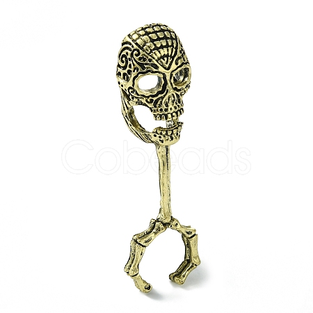 Skull Alloy Cigarette Holder Ring RJEW-K275-29AB-1