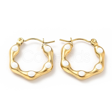 Ion Plating(IP) 304 Stainless Steel Hexagon Hoop Earrings with Enamel for Women EJEW-G293-17E-G-1