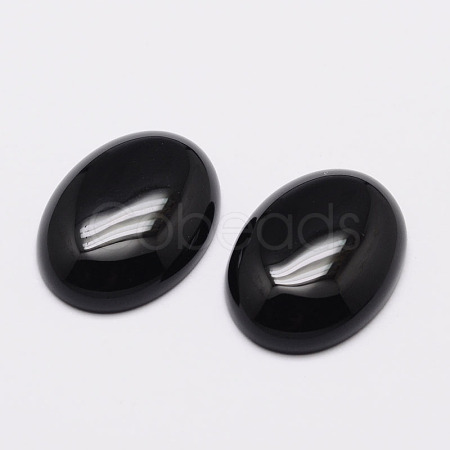 Oval Natural Dyed & Heated Black Agate Cabochons G-K020-20x15mm-01-1