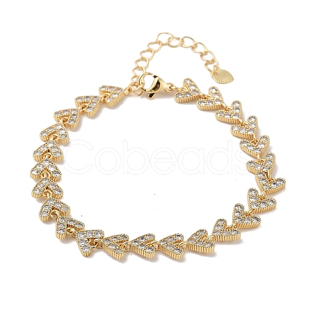 Rack Plating Brass Pave Clear Cubic Zirconia Arrow Link Chain Bracelets for Women BJEW-R317-04G-1