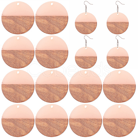 SUNNYCLUE Transparent Resin & Walnut Wood Pendants RESI-SC0001-14-H40-1