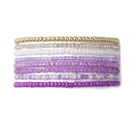 8Pcs 8 Color Glass Seed Beaded Stretch Bracelets Set for Women BJEW-JB09661-03-1