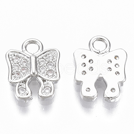 Brass Micro Pave Clear Cubic Zirconia Charms KK-R126-003P-NF-1