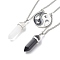 2Pcs 2 Style Natural Quartz Crystal & Black Obsidian Bullet Pendant Necklaces Set, Alloy Enamel Yin Yang Matching Couple Necklaces for Men Women, 17.87 inch(45.4cm), 1Pc/style