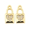 Brass Micro Pave Clear Cubic Zirconia Pendants, Lock with Heart Pattern Charms, Real 18K Gold Plated, 16.5x7.5x1.5mm, Hole: 1.6mm