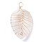 Natural Quartz Crysta Pendants, with Light Gold Tone Copper Wire Wrapped, Water Drop, 42~43x25~26x12mm, Hole: 4mm