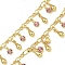 Brass Chain, with Glass Links, Teardrop, Real 18K Gold Plated, Soldered, with Spool, Pale Violet Red, 3~5.5x2.5x0.6mm