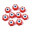 Handmade Polymer Clay Beads, Flower with Evil Eye, Red, 9x9x4.5mm, Hole: 1.8mm