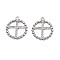 304 Stainless Steel Pendants, with Crystal Rhinestone, Ring with Cross, Stainless Steel Color, 20x18x2.5mm, Hole: 1.6mm