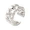 Heart Double Layer Brass Open Cuff Rings for Women, Platinum, 11.5mm, Adjustable
