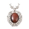 Dyed Natural Red Tiger Eye Pendants, with Platinum Tone Alloy Findings, Deer Charms, 56x33x4mm, Hole: 5x8mm