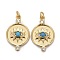 Brass Micro Pave Clear & Blue Cubic Zirconia Pendants, with Jump Rings, Long-Lasting Plated, Flat Round with Eye, Real 18K Gold Plated, 19.5x12.5x3mm