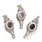 Natural Amethyst Pendants, Rack Plating Brass Colorful Rhinestone Shell Shape Charms, Lead Free & Cadmium Free, Platinum, 49x20x19mm, Hole: 7x3mm