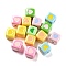 Opaque Colourful Acrylic Enamel Beads, Cube with Heart Beads, Mixed Color, 12.6x15.9x15.9mm, Hole: 3.5mm