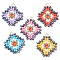 Handmade Glass Seed Beads, Loom Pattern, with 304 Stainless Steel Jump Ring, Rhombus Pendants, Mixed Color, 23.5x21.5x2mm, Hole: 2.5mm