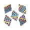 Natural Freshwater Shell Pendants, Tartan Printed Rhombus Charms, Colorful, 21x14x2mm, Hole: 1.2mm