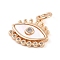 Brass Pave Clear Cubic Zirconia & Shell Eye Charms with Jump Rings, Real 18K Gold Plated, 13.5x14x2.5mm, Hole: 3.5mm