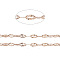 3.28 Feet Ion Plating(IP) 304 Stainless Steel Textured Dapped Chains, Cable Chains, Soldered, Flat Oval, Rose Gold, 4x2x0.5mm