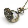 Halloween Jewelry Gifts Alloy Flat Round with Owl Pendant Necklace Quartz Pocket Watch X-WACH-N011-40-3