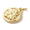 Rack Plating Brass Pave Shell Flat Round with Angel Charms KK-U027-40G-2