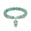 Natural Green Aventurine Round Beaded Stretch Bracelet with Bullet Charms BJEW-JB09018-02-1