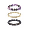 3Pcs 3 Style Heart Natural Purple Mica Stone & Lava Rock & Synthetic Hematite Beaded Stretch Bracelets Set BJEW-JB08736-1