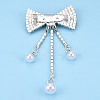 Crystal Rhinestone Bowknot with Plastic Pearl Lapel Pin JEWB-T002-09S-2