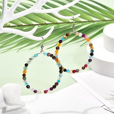 Natural Agate Beads Big Ring Dangle Earrings for Girl Women EJEW-JE04652-1