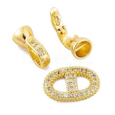 Rack Plating Brass Micro Pave Clear Cubic Zirconia Fold Over Clasps KK-K367-06G-1