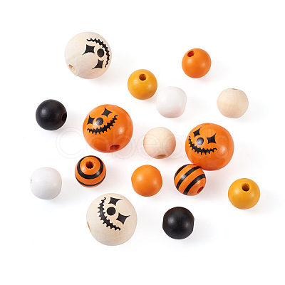 Craftdady 140Pcs Halloween Theme Painted Natural Wood Beads WOOD-CD0001-19-1