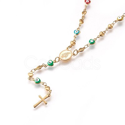 Ion Plating(IP) 304 Stainless Steel Rosary Bead Necklaces NJEW-E133-04G-1