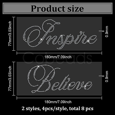 8Pcs 2 Style Word Believe & Inspire Glass Hotfix Rhinestone DIY-FG0004-98-1