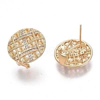 Brass Micro Pave Clear Cubic Zirconia Stud Earring Findings KK-N232-209-1