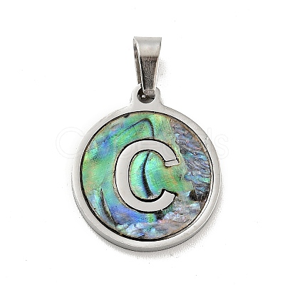 304 Stainless Steel with Paua Shell Pendants STAS-G268-02C-P-1