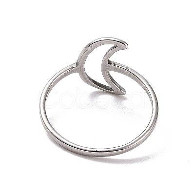 Non-Tarnish 201 Stainless Steel Crescent Moon Finger Ring RJEW-J051-37P-1