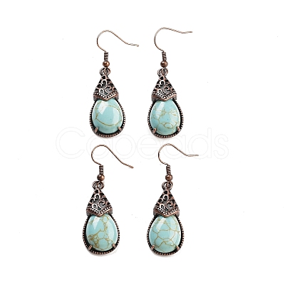 Synthetic Turquoise Teardrop Dangle Earrings EJEW-B055-01R-25-1